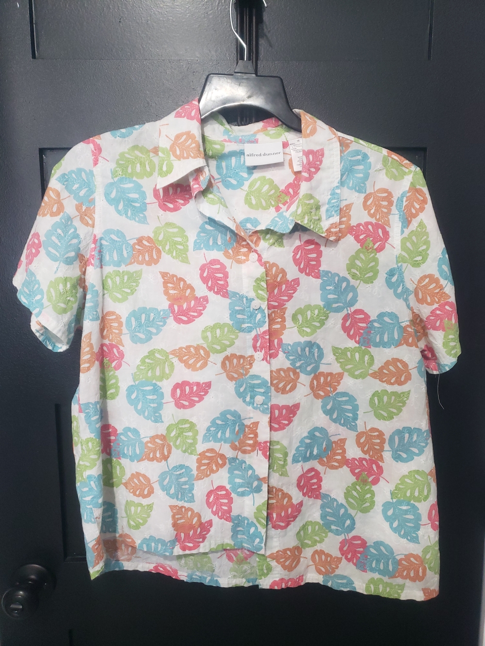 Alfred Dunner Women's Button-Front Shirt with Multicolor Leaf Print